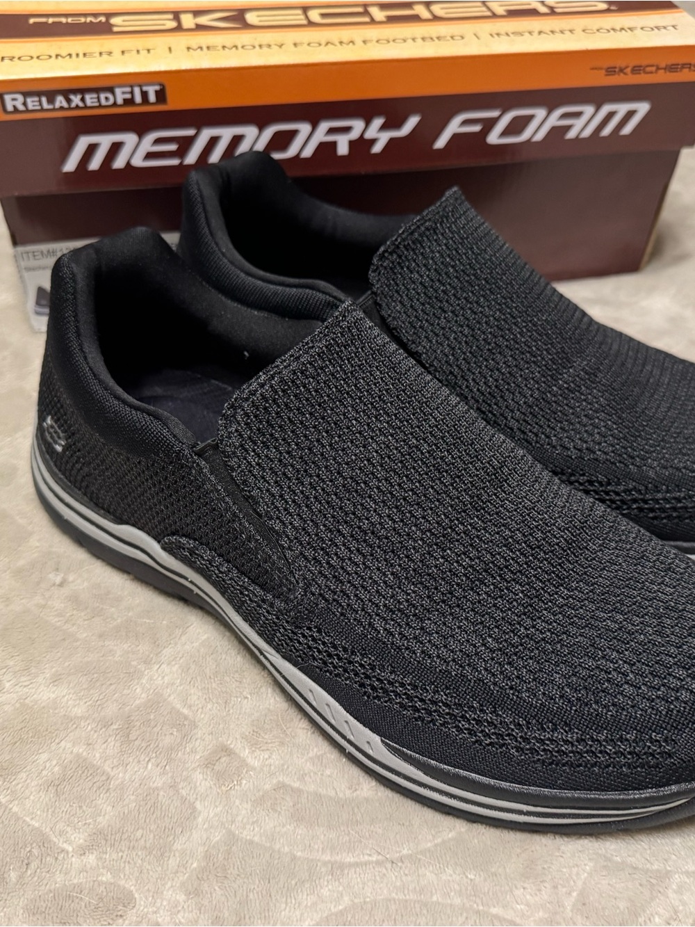 Skechers Men’s Black Knit Slip-On Loafers with Gray Trim